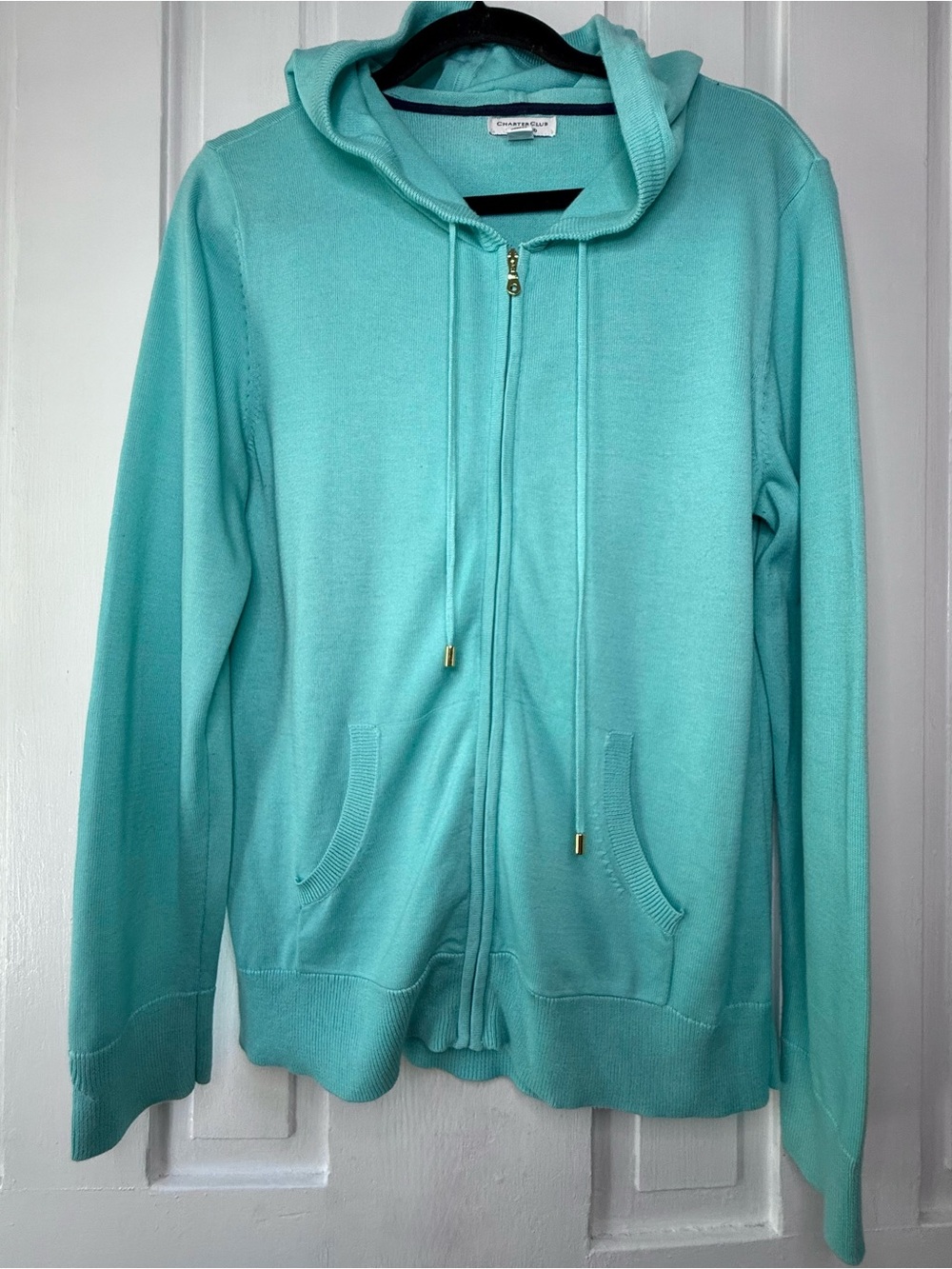 Charter Club Weekend Seafoam Teal Knit Sweater Full Zip Hoodie - XL